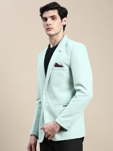 Image of SHOWOFFFF Men Solid Single Breasted Casual Blazer | Notched Lapel Full Sleeves Cotton Blazer for Mens | Slim Fit Regular Length Blazer for Men's