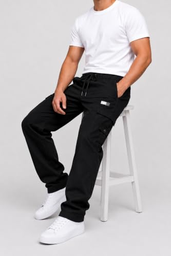 Image of DEELMO Cargo Pant for Men | Cotton Cargo's Pant | Men's Cotton Cargo Trousers | Elastic Drawstring Waist Straight Fit | Comfortable Breathable Cargos for Casual to (Available in Pluse Size)