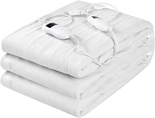 Dual Sided Electric Mattress Pad, Wellhut King/Queen Bed Warmer, Heating Pads for Bed, Heated Mattress Pads w/ 8 Heating Levels, 4 Timer Settings, Machine Washable