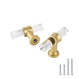 LONTAN 12 Pack Acrylic Kitchen Cabinet Knobs Gold Drawer Knobs Modern T Bar Clear Cabinet Door Handles White Kitchen Hardware for Dresser Bathroom,Zinc Alloy Base