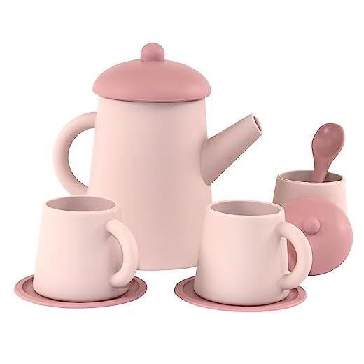 ELBEBE Silicone Play Tea Set for Toddlers - Silicone Tea Set for Kids - Toddler Tea Party Set - Tea Set for Kids - Silicone Not Plastic Tea Set Kids - Tea Cups and Saucers Sets for Baby (Pink)