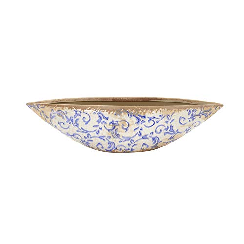 13in. Tuscan Ceramic Blue Scroll Decorative Bowl