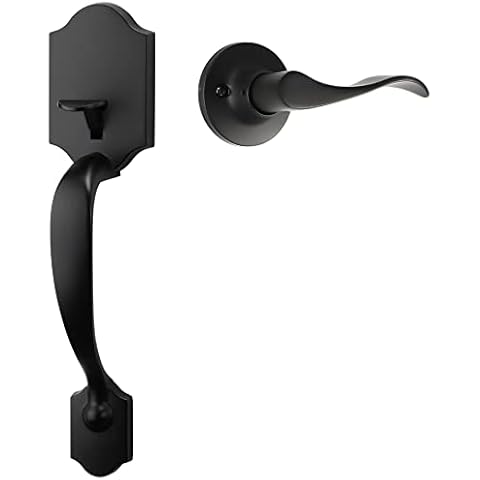 goldenwarm Black Front Door Handle, Entry Door Handle and Reversible Handle Lever, Single Cylinder Front Door Handle Only, Matte Black Front Door Entry Handleset, Entry Way Door Handle Cover
