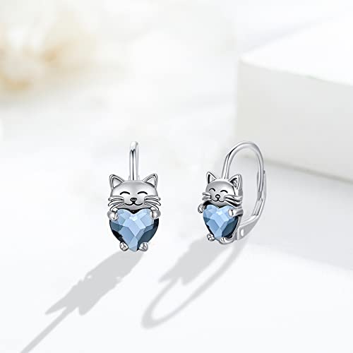 Hypoallergenic Cat Earrings 925 Sterling Silver Cute Animal Kitten Leverback Hoop Earrings Cat Jewelry Gifts For Women Girls Pet Lover #TOP2