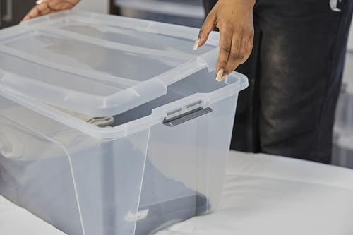 Iris Ohyama Aufbewahrungsboxen mit Deckel, 45L, 4er-Set, Silber, Sicherer Verschluss, Stapelbar, Griffe, Schlafzimmer, Schrank, Büro, Organisation, BPA-freies Plastik, Ordnungsboxen, NTB-45