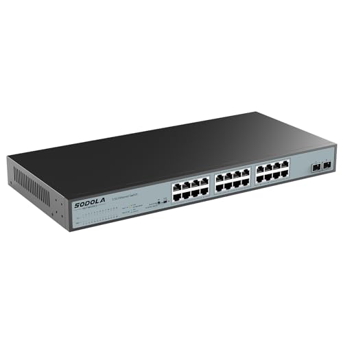 Image of SODOLA 24 Port 2.5Gb Umanaged Switch,24X2.5G Base-T Ports,2X10G SFP, 160Gbps Switching Capacity,Port Isolation, /IU Rack-Mount /Fanless /Plug & Play Multi-Gig Unmanaged Ethernet Switch