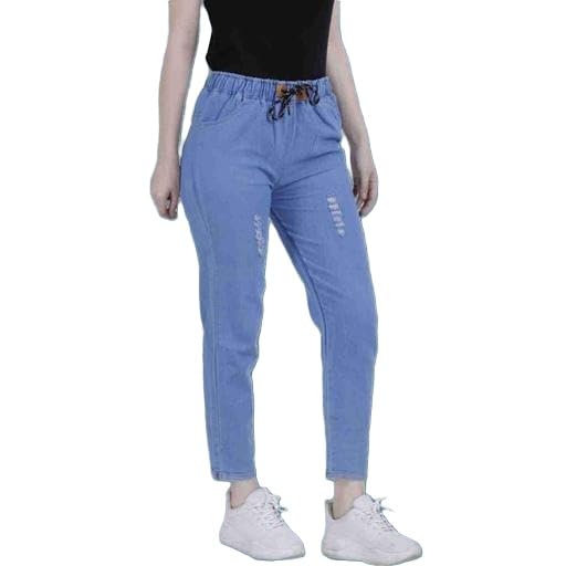 Image of Women Denim Joggers Low Rise Jogger Like Jeans Casual Everyday Comfort Stretchable Fit Blue 24