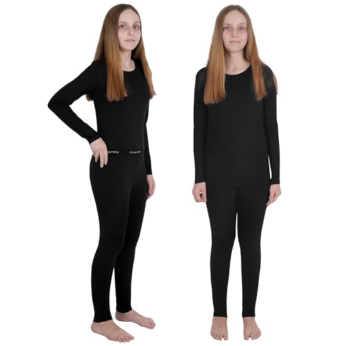INNERSY Ropa Interior Térmica Niña Camiseta Negra Manga Larga y Leggins Termicos Conjunto Invierno (10-12 Años, 1 Negro)