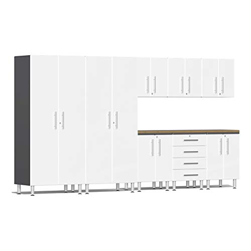 Ulti-MATE UG25092W 9-Piece Cabinet Kit with Bamboo Worktop in Starfire White Metallic