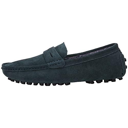 Image of ANUFER Men's Suede Leather Penny Loafers Comfort Driving Shoes Moccasin Slippers