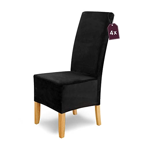 Scheffler-Home Stretch Stoelhoes Puma Velvet/Set van 4 Elastische Velours Stoelhoezen/Stoelbekleding Vrijdragende Stoelen/Microvezel Spanhoes met Elastische Band Elegante Stoelhoezen