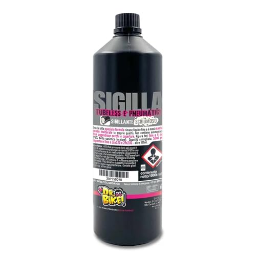 DR. BIKE Sellador espumoso 1L. Líquido sellador espumoso repara agujeros de hasta 5 mm. Sellador para cámara de aire antipinchazos para bicicletas. Sella tubeless y neumáticos MTB Carretera, sin