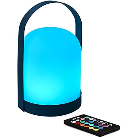 Mr.Go Portable LED Lantern Table Lamp | Cordless & USB Rechargeable | Remote Control & Dimmable | 16 RGB Colors & Kids Bedroom Outdoor Camping Light | Metal Handle (Black) Cover