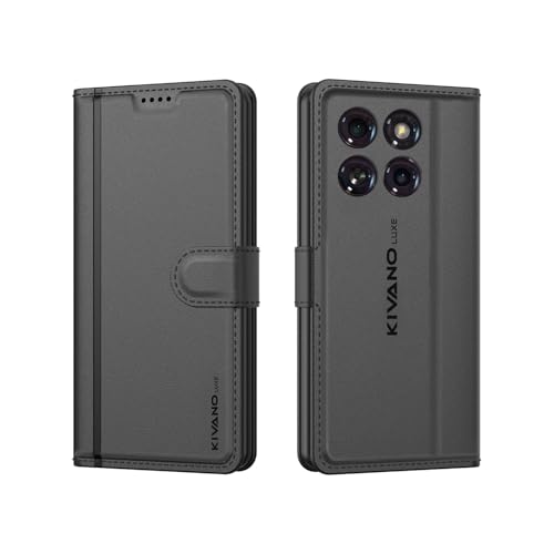 Image of KIVANO LUXE Compatible for Motorola Edge 60 5G / Motorola Edge 60 Fusion 5G Luxury Handmade Leather Magnetic Flip Folio Case | Card Holder & Kickstand | Slim Protective Cover | Unisex - Black