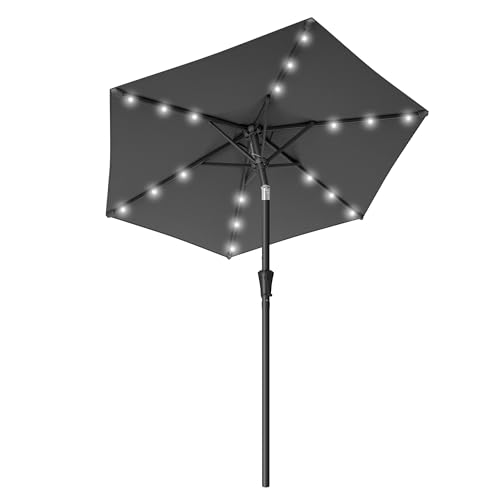 SONGMICS 2.1 m Garden Parasol Umbrella 32 Solar Powered LED Lights UPF 50+ 30 Dual-Tilt System Outdoor Terrace Pool Balcony Without Base Grey GPU222GZ01