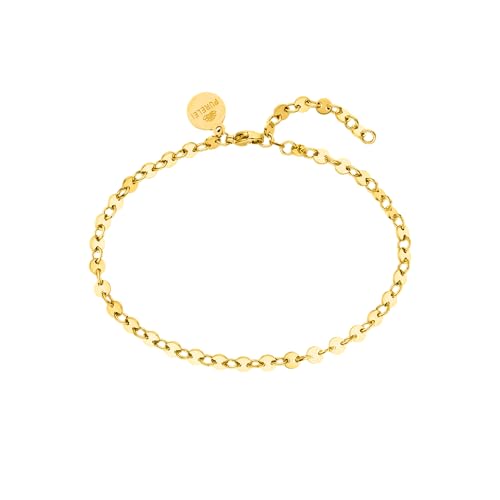 Purelei Pure Fußkettchen Damen Edelstahl vergoldet/rosévergoldet/silber Verstellbar 21-25 cm Filigranes Design mit glänzenden Plättchen - Fusskette für Damen - wasserfest (Gold)