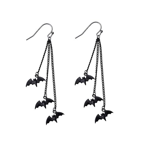Bat Drop Dangle Earrings for Women Men Funny Black Bat Tassel Earrings Scary Halloween Cosplay Party Jewelry Gifts (3 Bats)