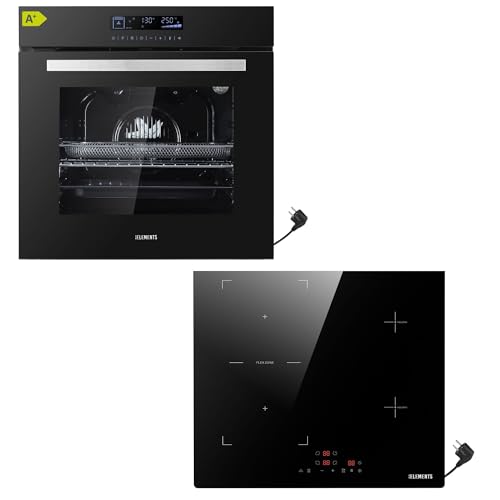 Aqua Clean - Juego de cocina (horno empotrable, placa de inducción, con enchufe, temporizador Flexzone, protección infantil, parrilla, aire caliente, función de freír, 14 funciones)