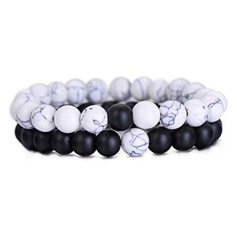 Toporchid 2Pcs/Set Couples Friends Distance Bracelet Classic White And Black Yin Yang Beaded Bracelets(Black And White) Cover