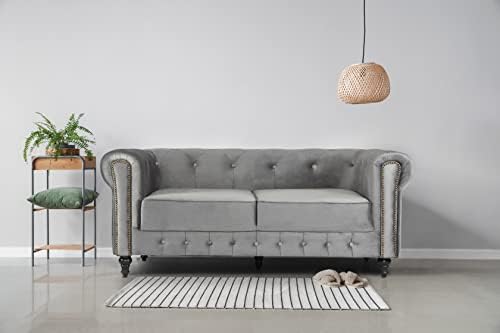 Bravich Velvet Fabric Chesterfield Black Sofa Suites - 3 Seater Sofa Set Plush Soft Fabric | Easy Clean | Cheasterfield Sofa Sets