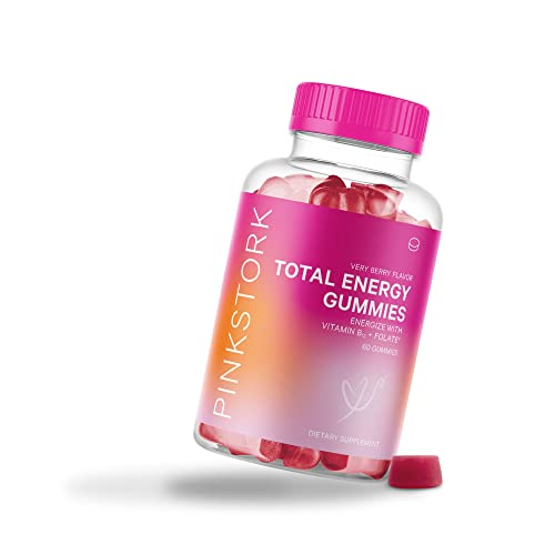 Pink Stork Total Energy Gummies: Prenatal + Postnatal Energy Supplement with Vitamin B12 + Folate (Folic Acid), Stimulant-Free, Pregnancy Must Haves, Women-Owned, 60 Very Berry Gummies