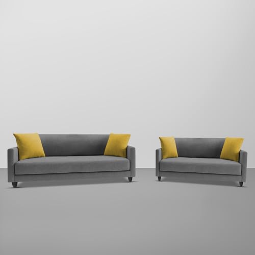 Image of Casaliving Dominic 3 + 2 Seater Sofa Set for Living Room (Dark Grey) Premium Fabric Sofa