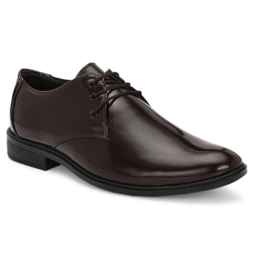 Image of Men's High-Gloss Patent Synthetic Leather Derby Shoes, Black, Lightweight Airmix Sole, Formal