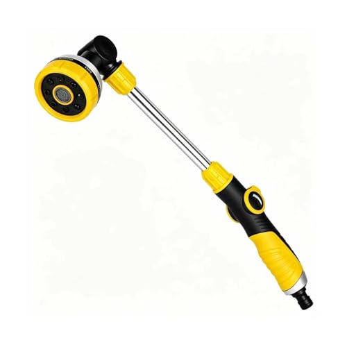 Watering Lance Garden Hose Pipe Spray Gun Long Handle with 8 Spray Patterns 180 Rotating Extended Spray Nozzle Hose Wand for Hanging Basket Plants Lawns Watering Pets Shower Car Wash (Yellow)