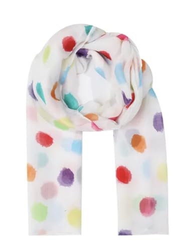 stylx Damen Schal mit Punkte Muster Print colorful, buntes Halstuch, gepunkter designer Damenschal für Frühling und Sommer BUNTE PUNKTE (weiß)