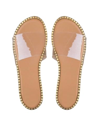 GORGLITTER Women's Metallic Clear Sandals Dressy Summer Transparent Open Toe Slip On Slides Vacation Beach Flats Sandal