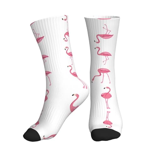 Flamingos On White Athletic Socks Sport Running Calf Socks Performance Breathable Socks For Men Women