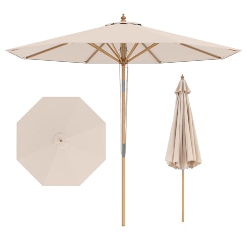 COSTWAY Sonnenschirm 270 cm Gartenschirm aus Holz beidseitig um 30 knickbar Balkonschirm Terrassenschirm Sonnenschutz Marktschirm für Garten Balkon Terrasse (Beige)