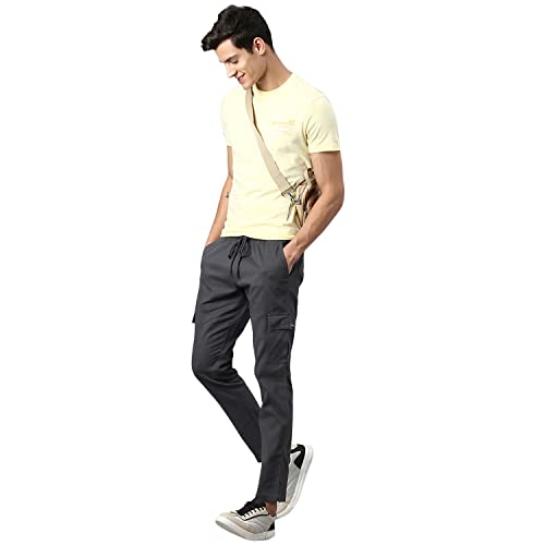 Image of Hubberholme Men's Regular Fit Cotton Trousers, Ankle Length Elastic & Drawstring Waist Cargo Chinos