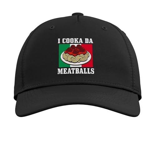 Italian Chef I Cooka Da Meatballs Funny Italy Italia Adjustable Printed Baseball Hat, Black