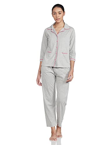 Image of Clovia Cotton Button Down Shirt & Pyjama Set