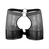 Men's Jockstrap Bottomless Boxer Underwear Cosplay Hollow Out Exotic Underpants Sexy Low Rise Leaky Butt Tongs (Black,Medium)