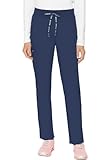 Med Couture Scrub Pants for Women, Jersey Waist Yoga Bottoms, 6 Pockets with Mid Rise Drawstring Waistband MC7725, L, Navy