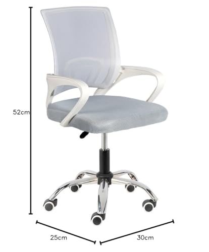 Image of Casa Copenhagen Mesh Mid Back Office /Study /Computer /Revolving /Desk Chair for Work from Home -Metal Base, Height Adjustable Seat - Solid Grey & White Handle