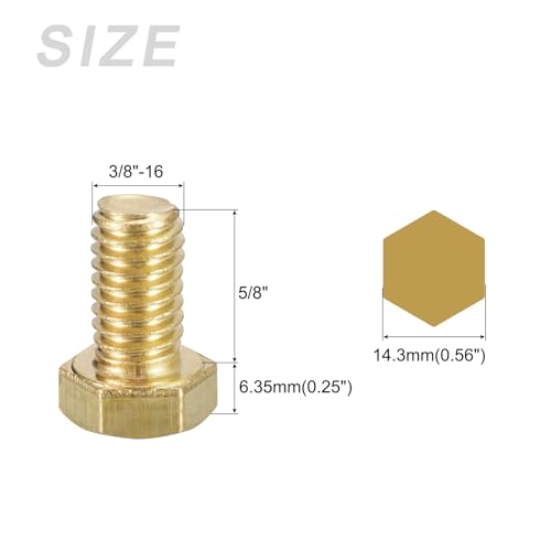 Image of METALLIXITY Hex Head Screw Bolt (3 /8-16x5 /8) 2Pcs, Brass Fully Threaded Solid Brass Hex Bolts Machine Screws - for Machinery Repair