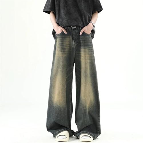 Men Denim Pants Old Blue Washed Jeans Straight Casual Loose Wide Leg Trousers Korean High Street Denim2
