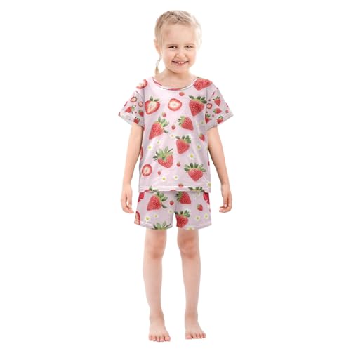 senya Strawberry with Daisy Summer Pajamas Set Short Cotton Sleepwear 2 Piece3
