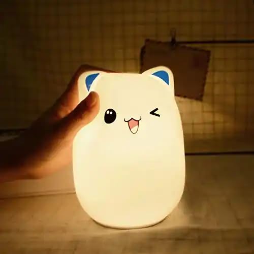 Night Lamp For Kids, Cat Nursery Night Lights With Battery, 7 Color Table Lamp,Room Decor, Usb Rechargeable, Cute Led Multicolor Gifts For Baby, Children, Toddlers, Teen Girls - Silicone