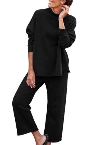 Feager Two Piece Sweat Sets Outfits Fall Fashion Casual Trendy Lounge Sweatsuits Cozy Knit Sweat Loungewear Set