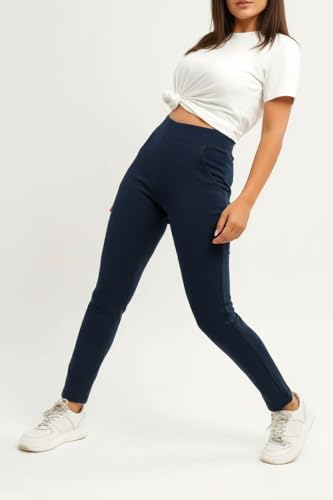 Image of EcoLove Women's Black Ribbed Knit Pants, High-Waisted, Tapered Fit