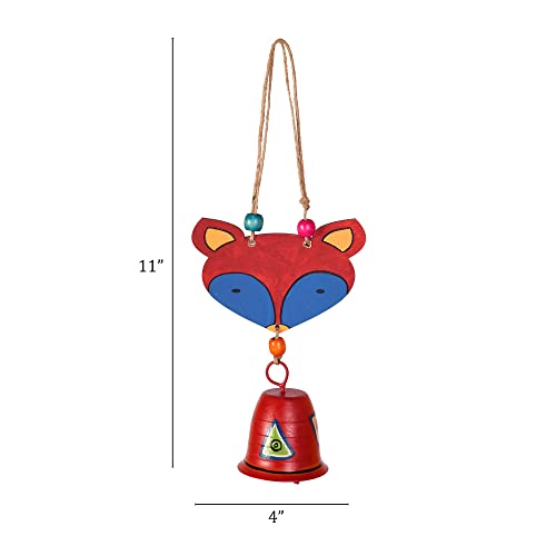 Image of Aakriti Art Creations Foxy Red Wind Chime | Handmade Modern Art Wooden & Metal Wind Chime | Matte Decorative Wind Chimes for Balcony, Garden, Living Room & Gifting