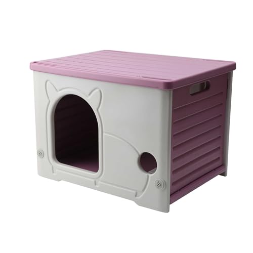 Cuccia in plastica per cani e gatti, resistente alle intemperie, per interni ed esterni, rifugio per animali domestici, giardino, casa per gattini, finestra esterna (rosa, 53 x 41 x 38 cm)