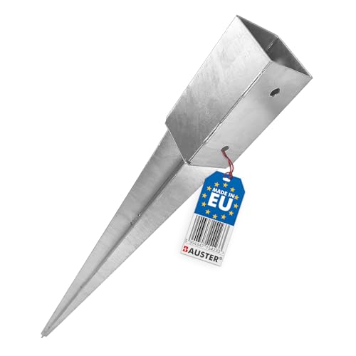 BAUSTER® Douille de sol à enfoncer en acier argenté - Longueur : 80 x 80/750 mm - Support de poteau galvanisé à chaud - Douille à enfoncer pour poteaux en bois carré - Ancrage au sol en acier -