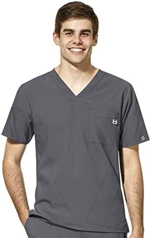 WonderWink W123 Men’s V-Neck Scrub Top — Pewter, Large