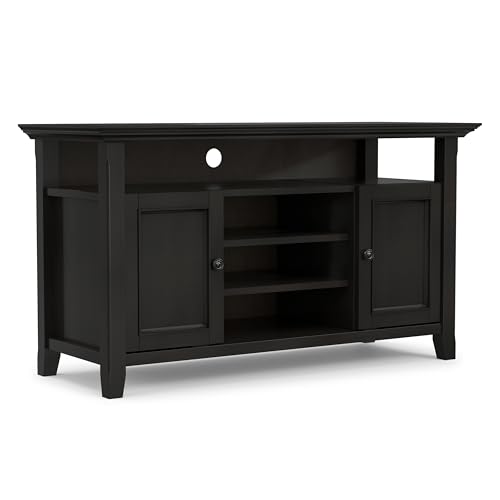 Image of SIMPLIHOME Amherst 54 inch Wide Solid Wood TV Stand in Hickory Brown