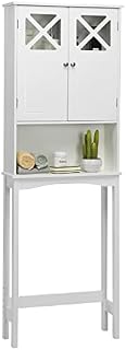 Multigot Over Toilet Shelf, Bathroom Storage Organizer Unit with Adjustable Shelf, Free Standing Tall Washing Machine Rack(X-Shaped Tempered Glass Double Door)